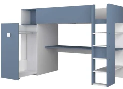 Hochbett Jet mit Schreibtisch und Kleiderschrank 90x200cm - blau