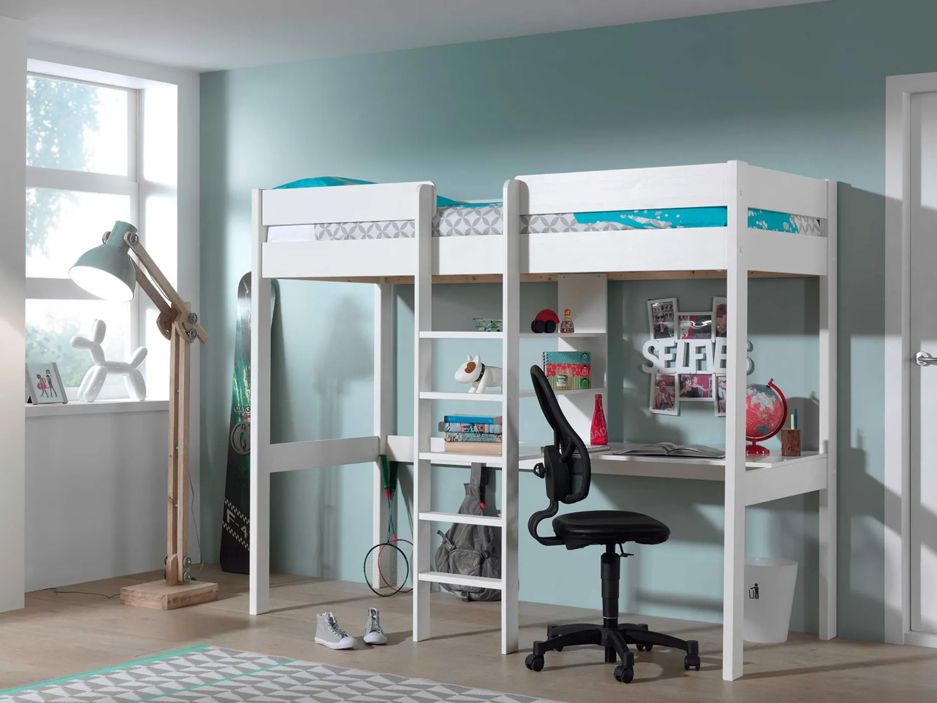 Hochbett Lena mit Schreibtisch - weiß