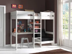Hochbett Lena mit Schreibtisch und Sofabett - weiß