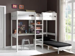 Hochbett Lena mit Schreibtisch und Sofabett - weiß