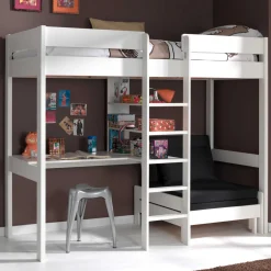 Hochbett Lena mit Schreibtisch und Sofabett - weiß