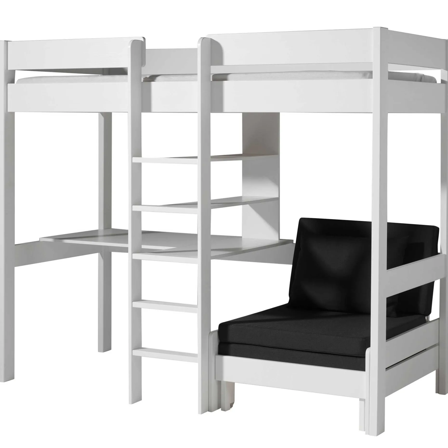 Hochbett Lena mit Schreibtisch und Sofabett - weiß