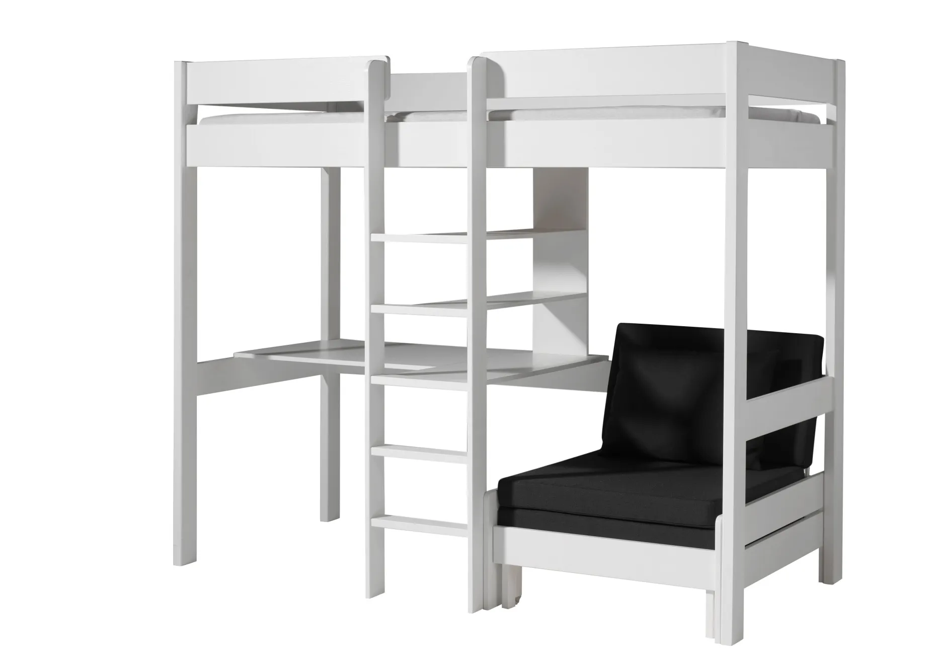 Hochbett Lena mit Schreibtisch und Sofabett - weiß