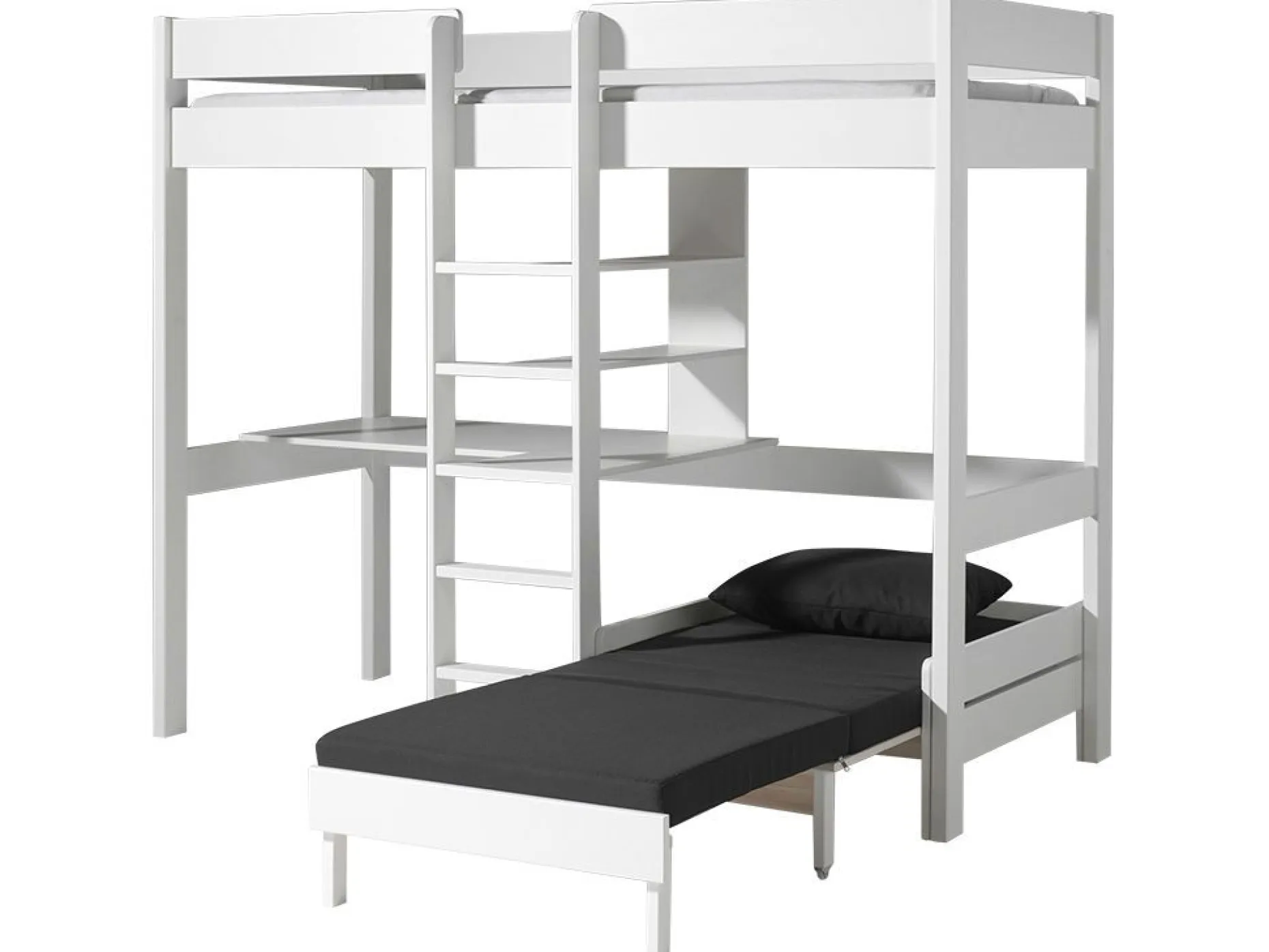 Hochbett Lena mit Schreibtisch und Sofabett - weiß