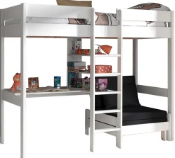 Hochbett Lena mit Schreibtisch und Sofabett - weiß
