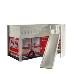 Hochbett mit Rutsche Scott - 208x204x114 cm - Feuerwehrmann/weiß