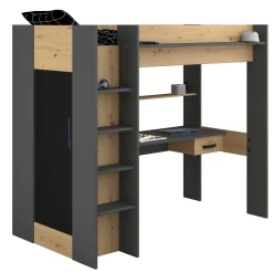 Hochbett mit Schreibtisch Herv 90x200 - Eiche artisan/grau