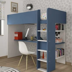 Hochbett mit Schreibtisch Jet 90x200cm - blau