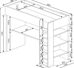 Hochbett mit Schreibtisch Jet 90x200cm - blau