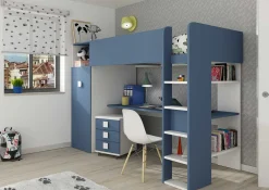 Hochbett mit Schreibtisch Jet 90x200cm - blau