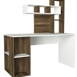Emob Holzschreibtisch für Kunststudium | 100% Melamin beschichtet | 18mm dick | 140cm breit | Nussbaum weiß