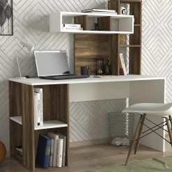Emob Holzschreibtisch für Kunststudium | 100% Melamin beschichtet | 18mm dick | 140cm breit | Nussbaum weiß