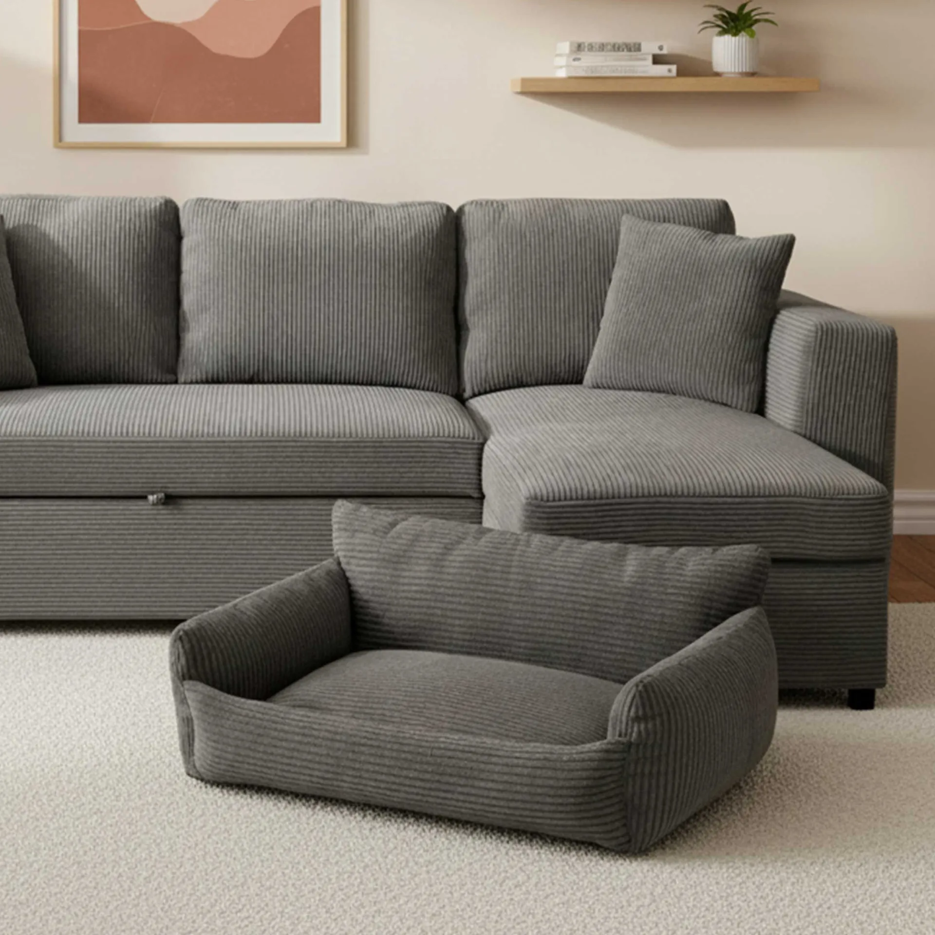 Emob Hundebett Punch - 85x66x29cm - Rippensamt -