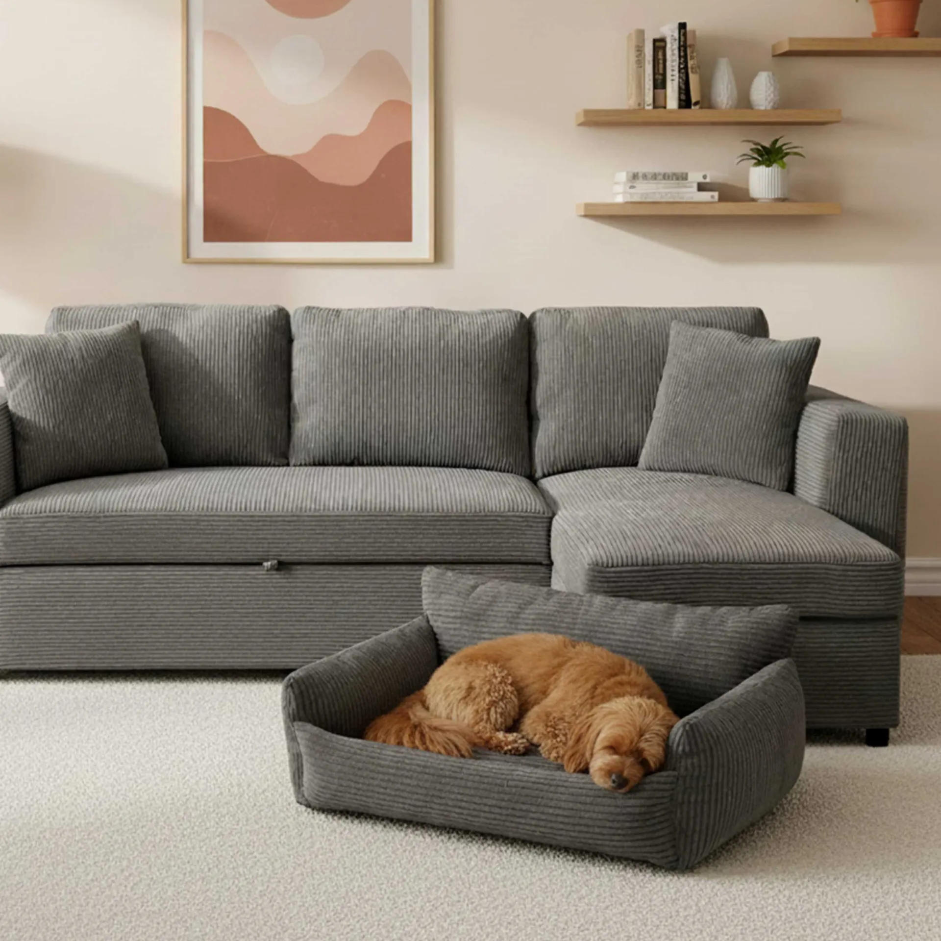 Emob Hundebett Punch - 85x66x29cm - Rippensamt -