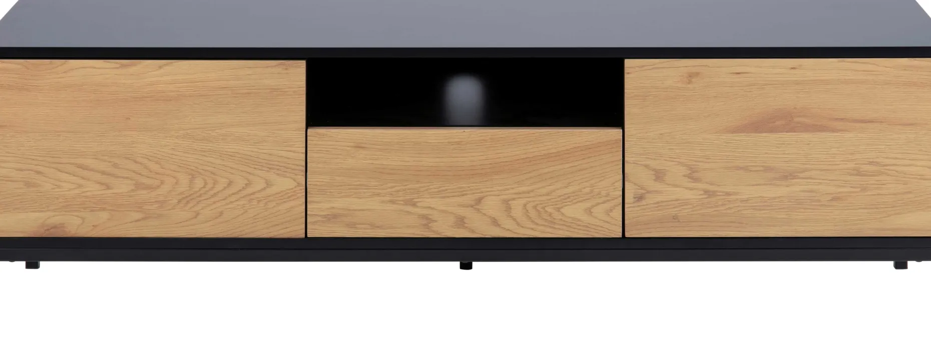 Industrieller Couchtisch Dover 140cm 2 Türen 1 Schublade - Schwarz/Wildeiche