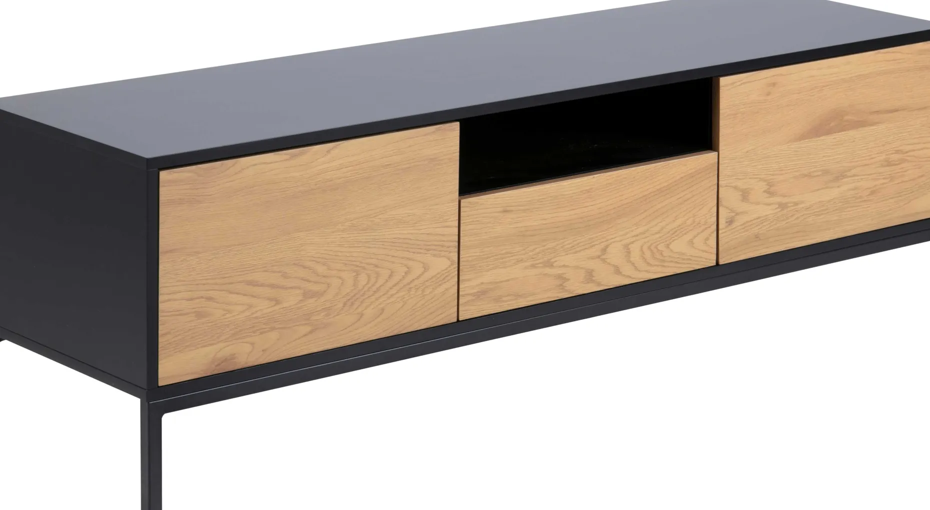 Industrieller Couchtisch Dover 140cm 2 Türen 1 Schublade - Schwarz/Wildeiche