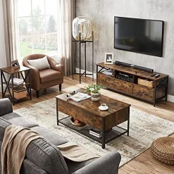 Vasagle Industrieller Couchtisch mit Klappdeckel, Ablage und Regal