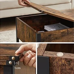 Vasagle Industrieller Couchtisch mit Klappdeckel, Ablage und Regal
