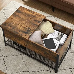 Vasagle Industrieller Couchtisch mit Klappdeckel, Ablage und Regal