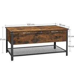 Vasagle Industrieller Couchtisch mit Klappdeckel, Ablage und Regal