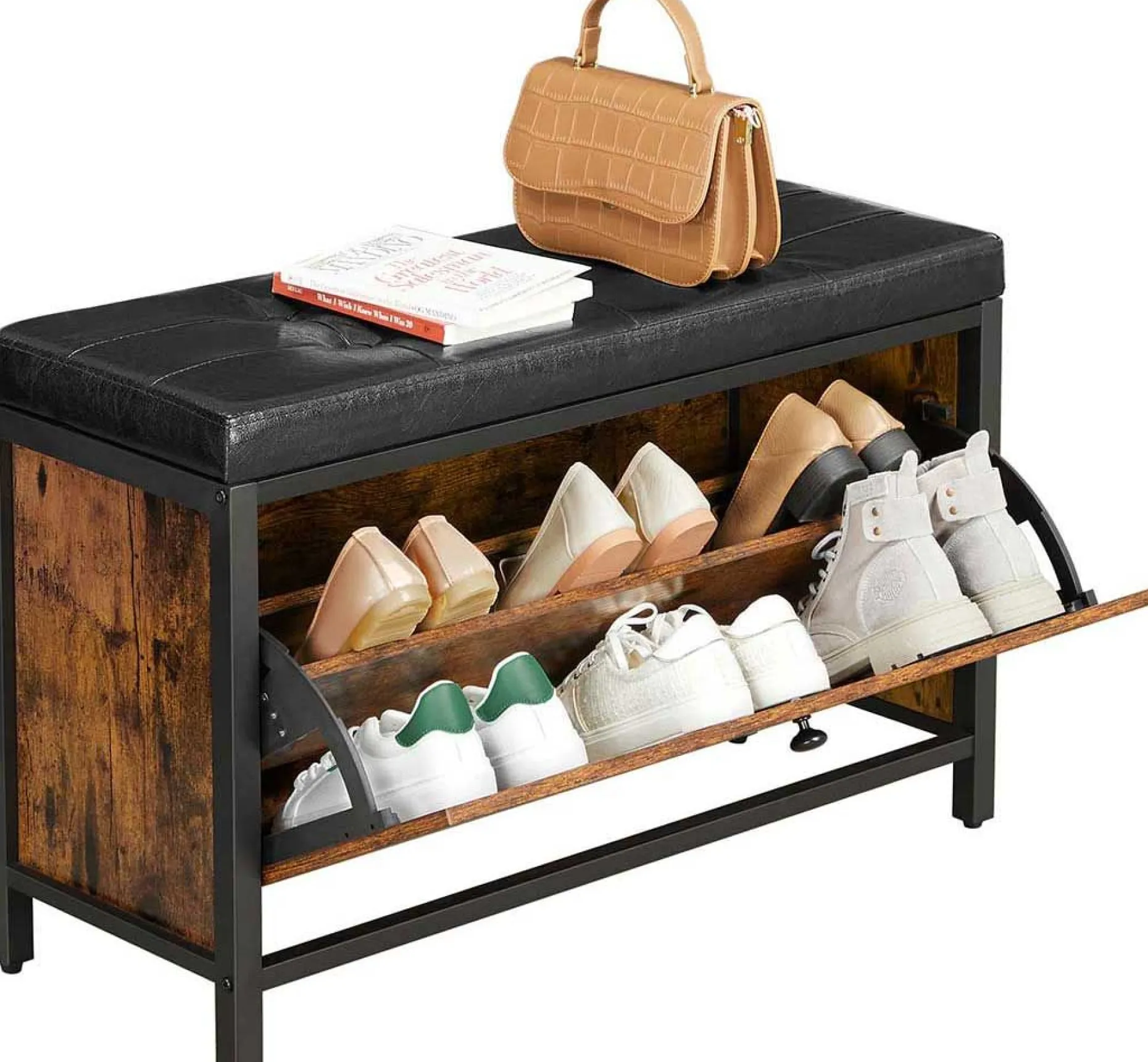 Industrielle Schuhbank für 6 Paare - Stahl/Braun/Schwarz