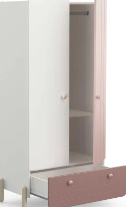 Janne Kleiderschrank 2 Flügeltüren, 1 Kleiderstange, 1 Einlegeboden und 1 Schublade-mattrosa/mattweiß