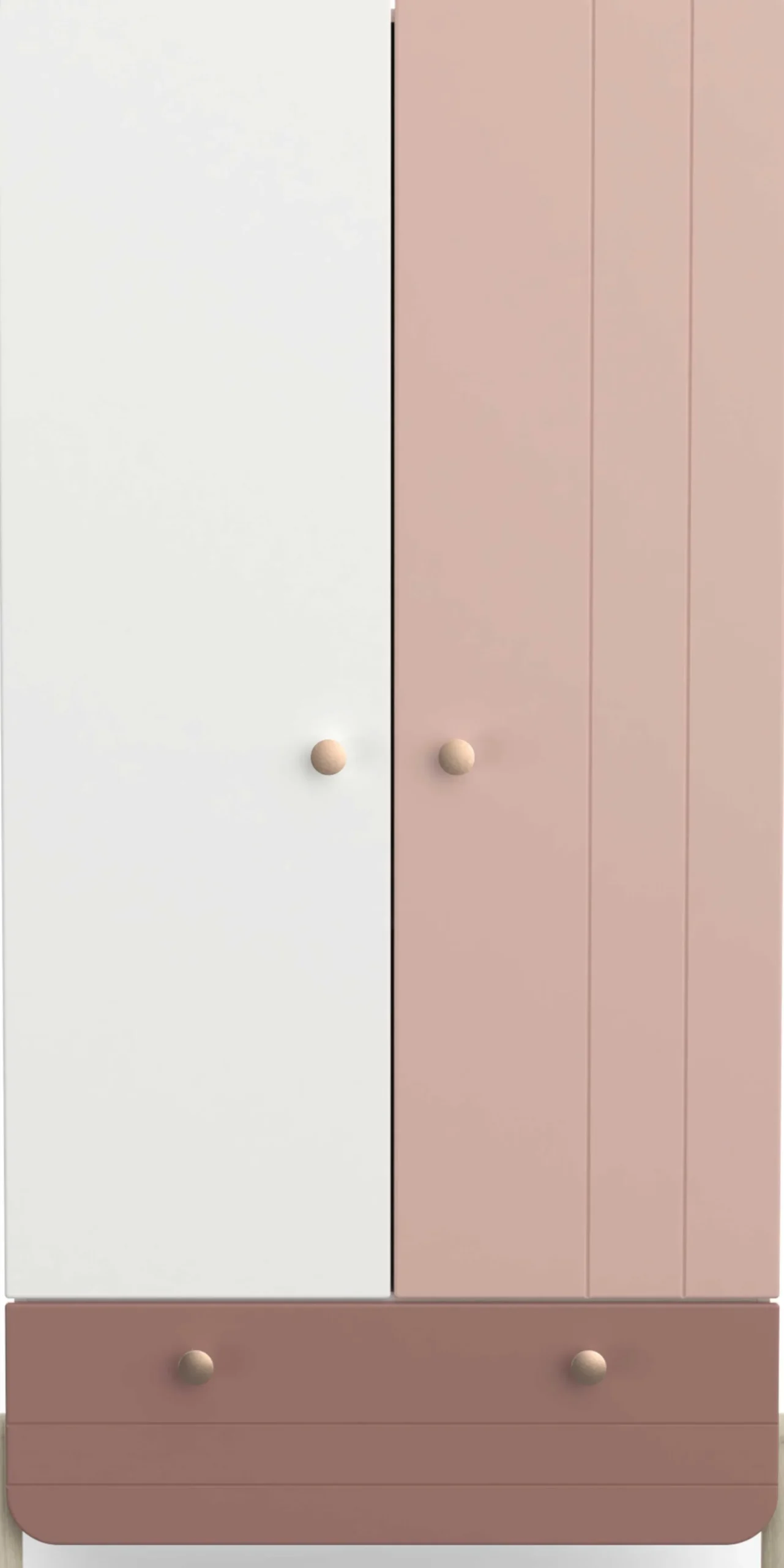 Janne Kleiderschrank 2 Flügeltüren, 1 Kleiderstange, 1 Einlegeboden und 1 Schublade-mattrosa/mattweiß