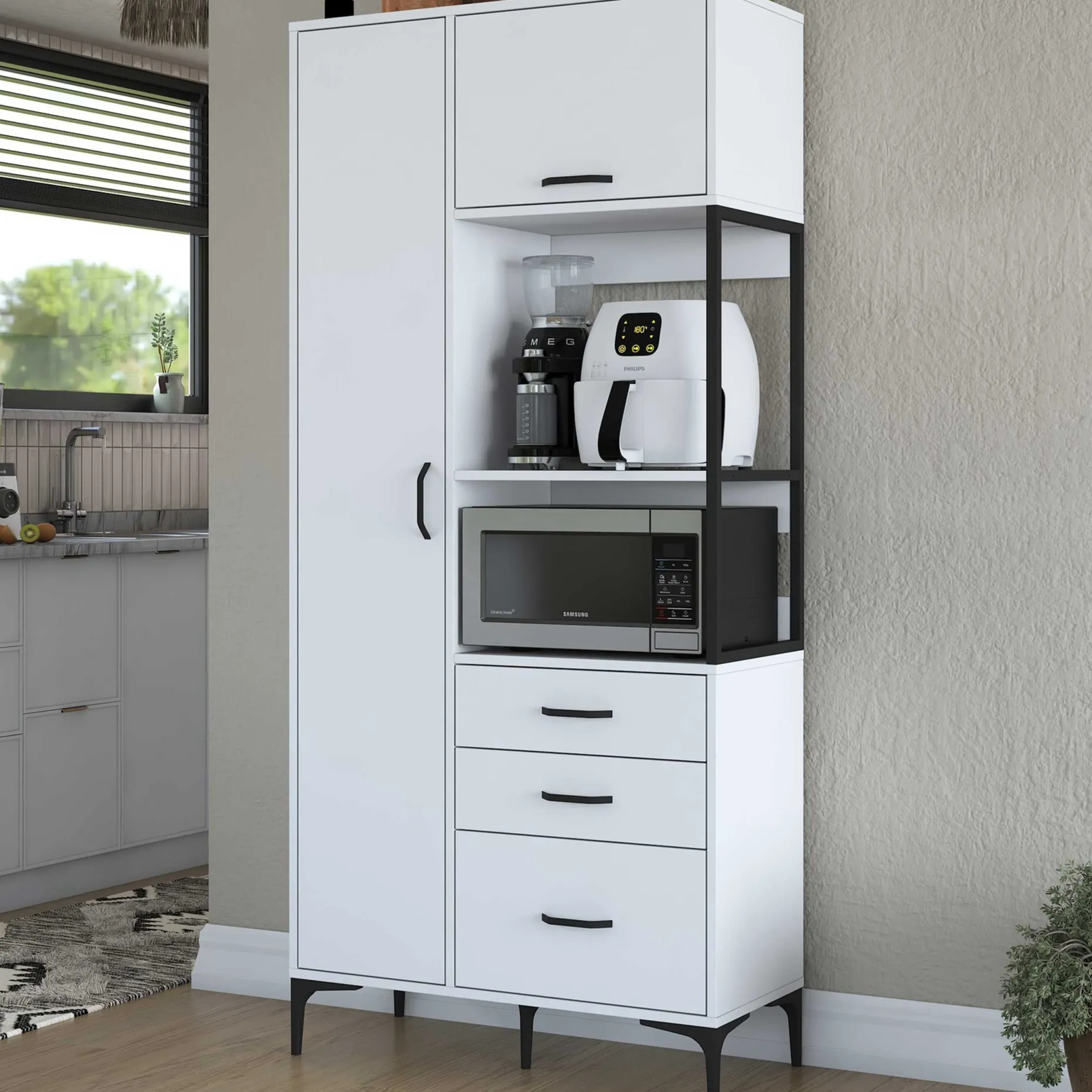 JE112 - 2958 Mehrzweckschrank | 100 % MELAMIN | Weiß