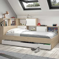 Jugendbett mit Stauraum Erwan - 221x120x104 cm - Eiche