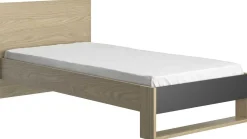 Kinder Gautier - Gami Jugendzimmer Nael: Bett 90x200 mit Lattenrost, Kommode, Nachttisch, Wandregal - Eiche Dekor/schwarz