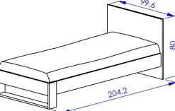 Kinder Gautier - Gami Jugendzimmer Nael: Bett 90x200 mit Lattenrost, Kommode, Nachttisch, Wandregal - Eiche Dekor/schwarz