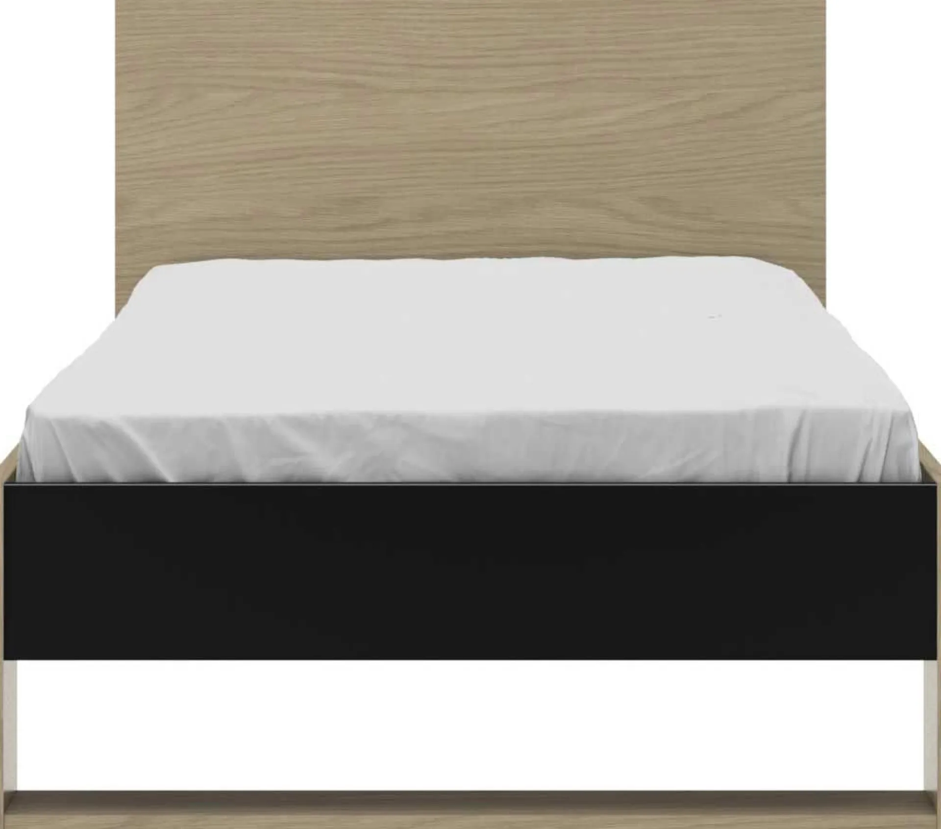 Kinder Gautier - Gami Jugendzimmer Nael: Bett 90x200 mit Lattenrost, Kommode, Nachttisch, Wandregal - Eiche Dekor/schwarz