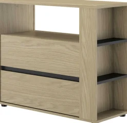 Kinder Gautier - Gami Jugendzimmer Nael: Bett 90x190 mit Rückwand, Kommode, Nachttisch, Wandregal - Eiche Dekor/schwarz