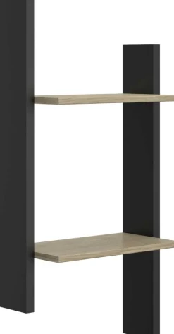 Kinder Gautier - Gami Jugendzimmer Nael: Bett 90x190 mit Rückwand, Kommode, Nachttisch, Wandregal - Eiche Dekor/schwarz