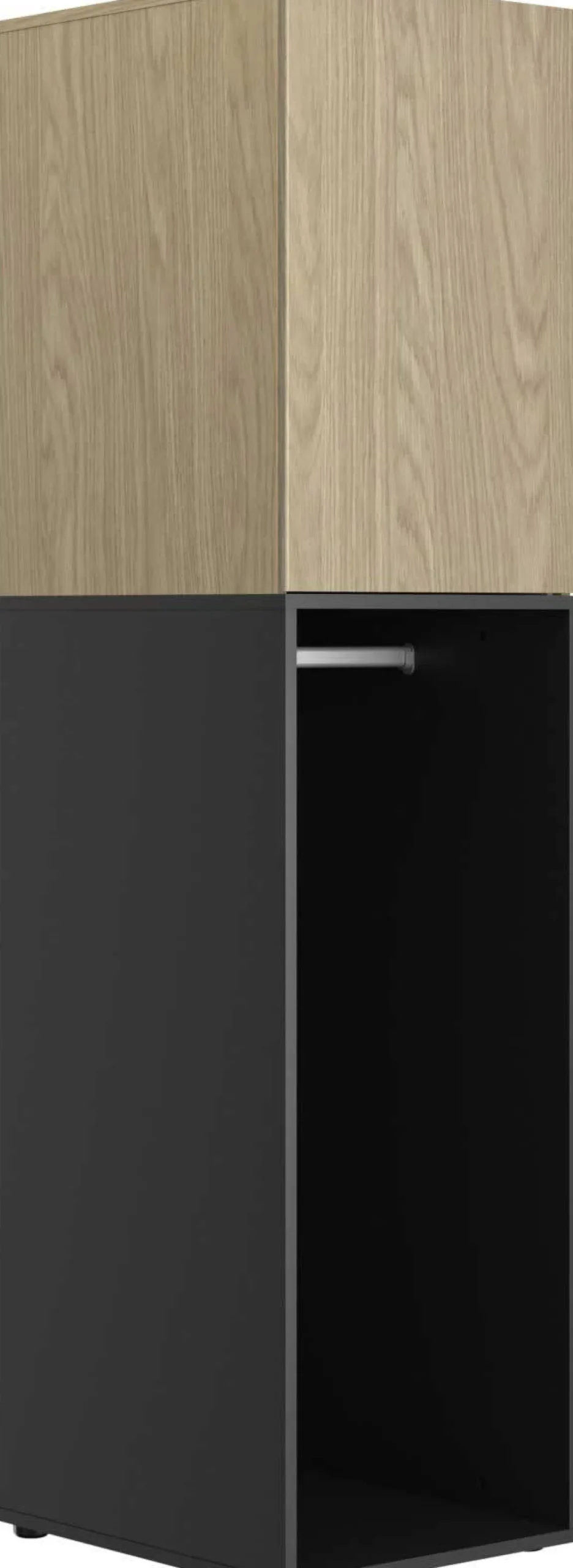 Kinder Gautier - Gami Jugendzimmer Nael: halbhohes Bett 90x200, Schränke - Eiche Dekor/schwarz