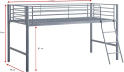 Julie Halbhochbett 90x200cm - Metall - matt grau