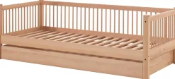 Kabinenbett Forrest 90x200 cm mit Bettgitter und Bettkasten - Buche