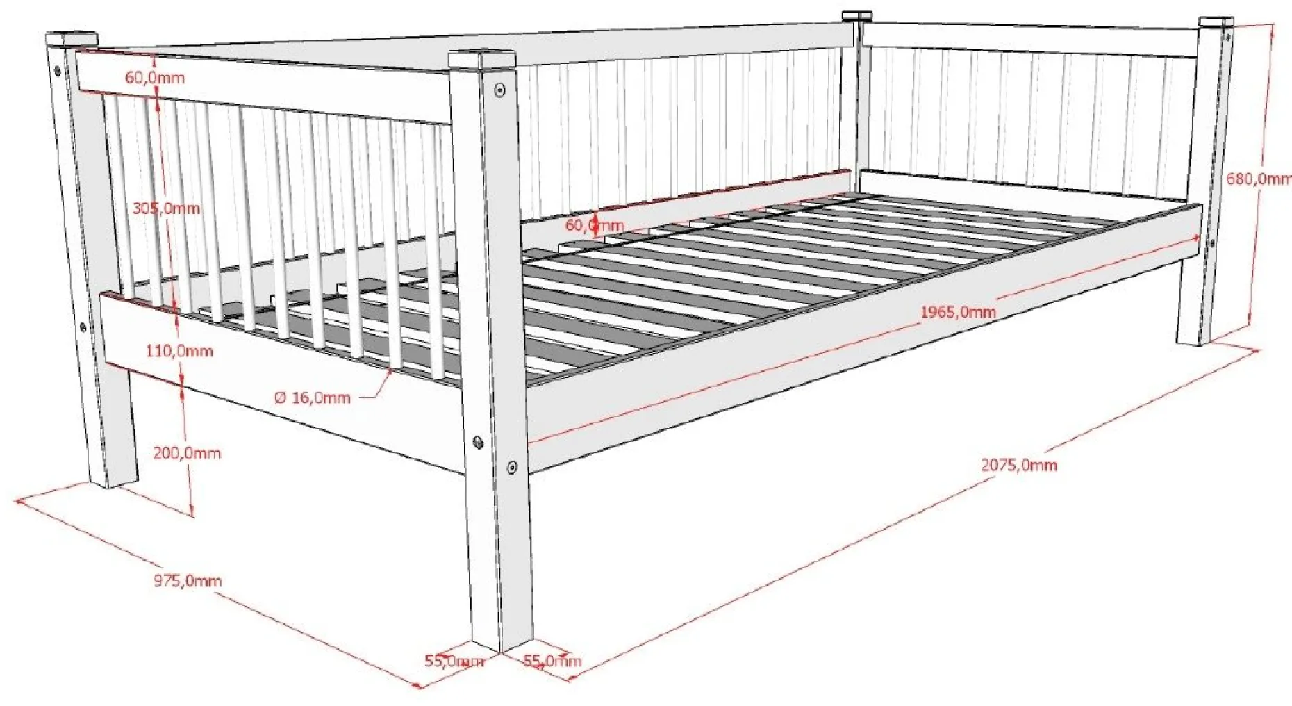 Kabinenbett Forrest 90x200 cm mit Bettgitter - Buche