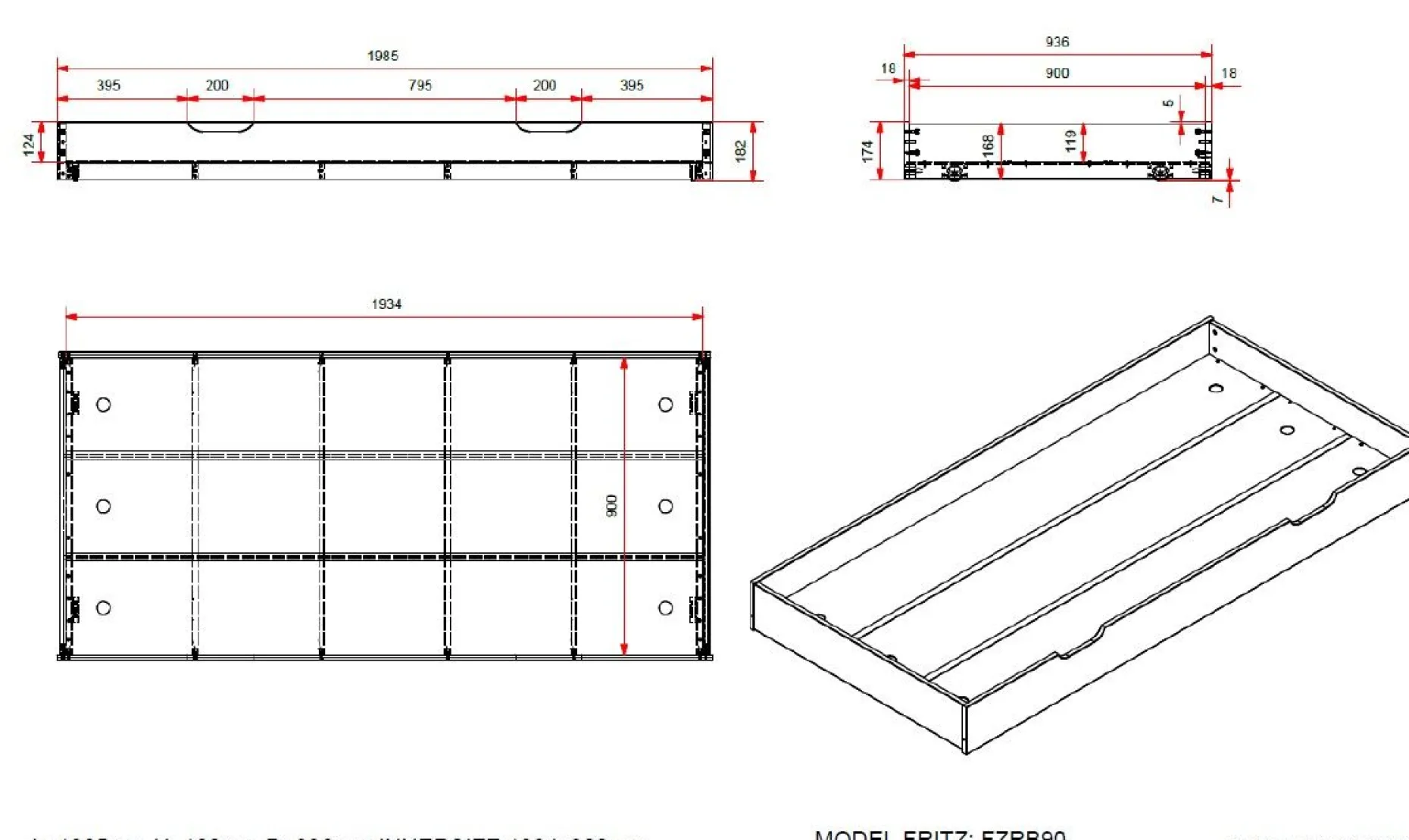 Kabinenbett Friedrich 90x200 mit 3 Schubladen und Unterbett aus Kiefer - weiß