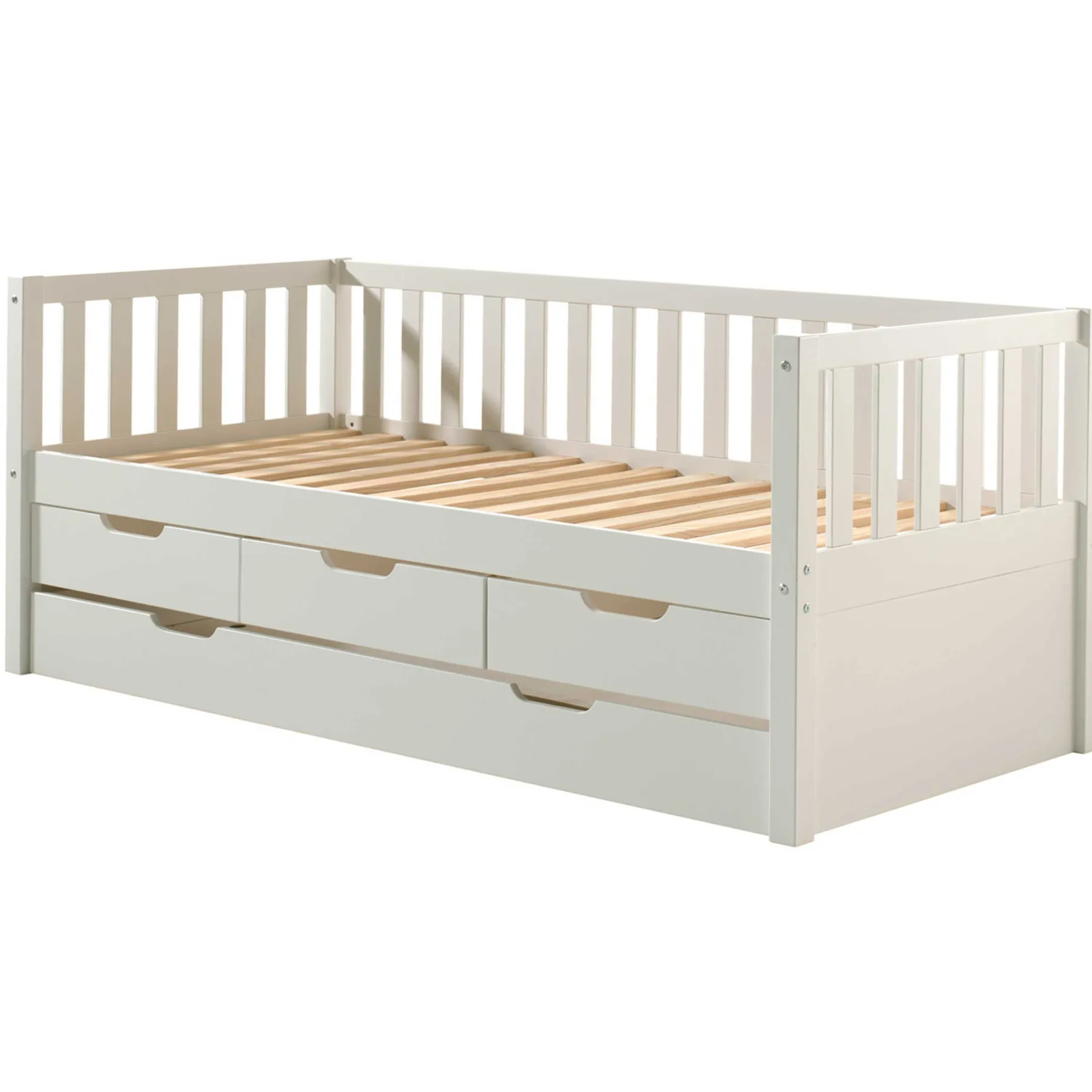 Kabinenbett Friedrich 90x200 mit 3 Schubladen und Unterbett aus Kiefer - weiß
