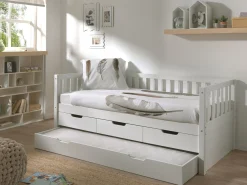 Kabinenbett Friedrich 90x200 mit 3 Schubladen und Unterbett aus Kiefer - weiß