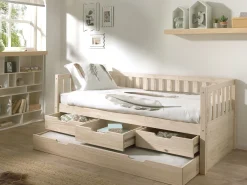 Kabinenbett Friedrich | 211,2 x 98,2 x 68 cm | 3 Schubladen | Kiefernholz | Milky Pine Design