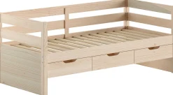 Kabinenbett Maggie - mit 3 Ablagefächern - 90 x 200 - Kiefer massiv - Kiefer milchig