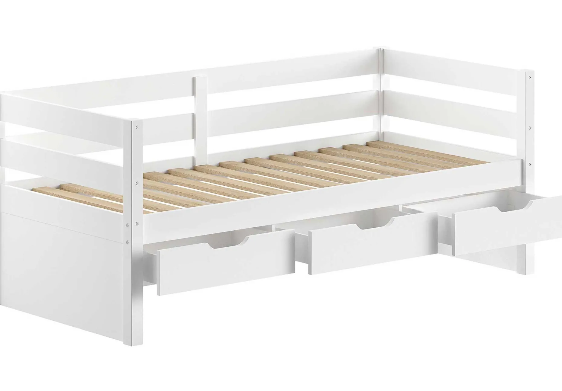 Kabinenbett Maggie - mit 3 Ablagefächern - 90 x 200 - Kiefer massiv - weiß