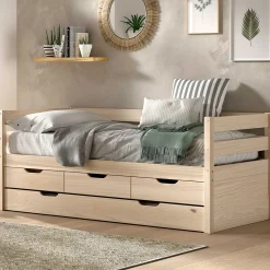 Kabinenbett Maggie - mit 3 Stauraumschubladen und Bettkasten - 90 x 200 - Kiefer massiv - Kiefer milchig