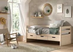 Kabinenbett Maggie - mit 3 Stauraumschubladen und Bettkasten - 90 x 200 - Kiefer massiv - Kiefer milchig