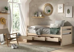 Kabinenbett Maggie - mit 3 Stauraumschubladen und Bettkasten - 90 x 200 - Kiefer massiv - Kiefer milchig