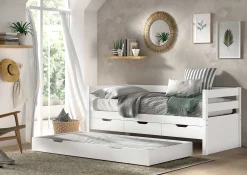 Kabinenbett Maggie - mit 3 Stauraumschubladen und Bettkasten - 90 x 200 - Kiefer massiv - weiß