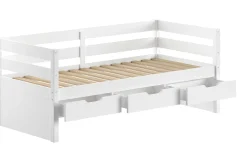 Kabinenbett Maggie - mit 3 Stauraumschubladen und Bettkasten - 90 x 200 - Kiefer massiv - weiß