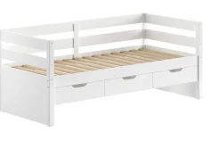 Kabinenbett Maggie - mit 3 Stauraumschubladen und Bettkasten - 90 x 200 - Kiefer massiv - weiß